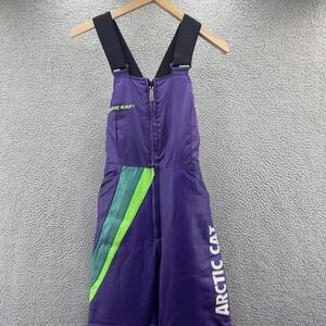 Vintage Arctic Cat Snowmobile Bib Overalls Womens Large Purple Leather YKK 90s